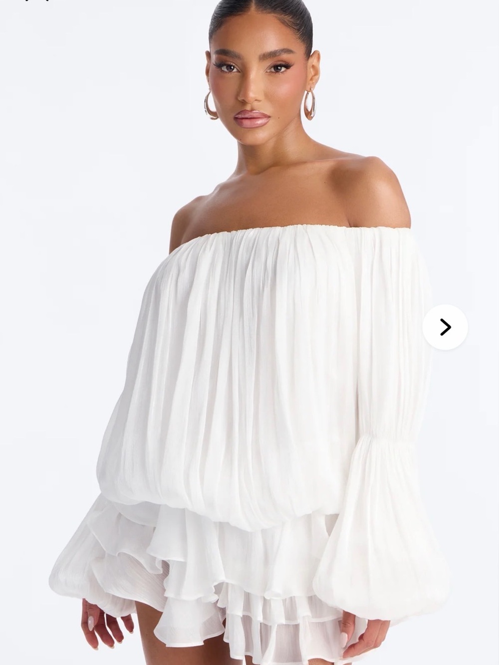 Off-Shoulder White Pleated Ruffle Mini Dress

Oralee Off Shoulder Organza dress